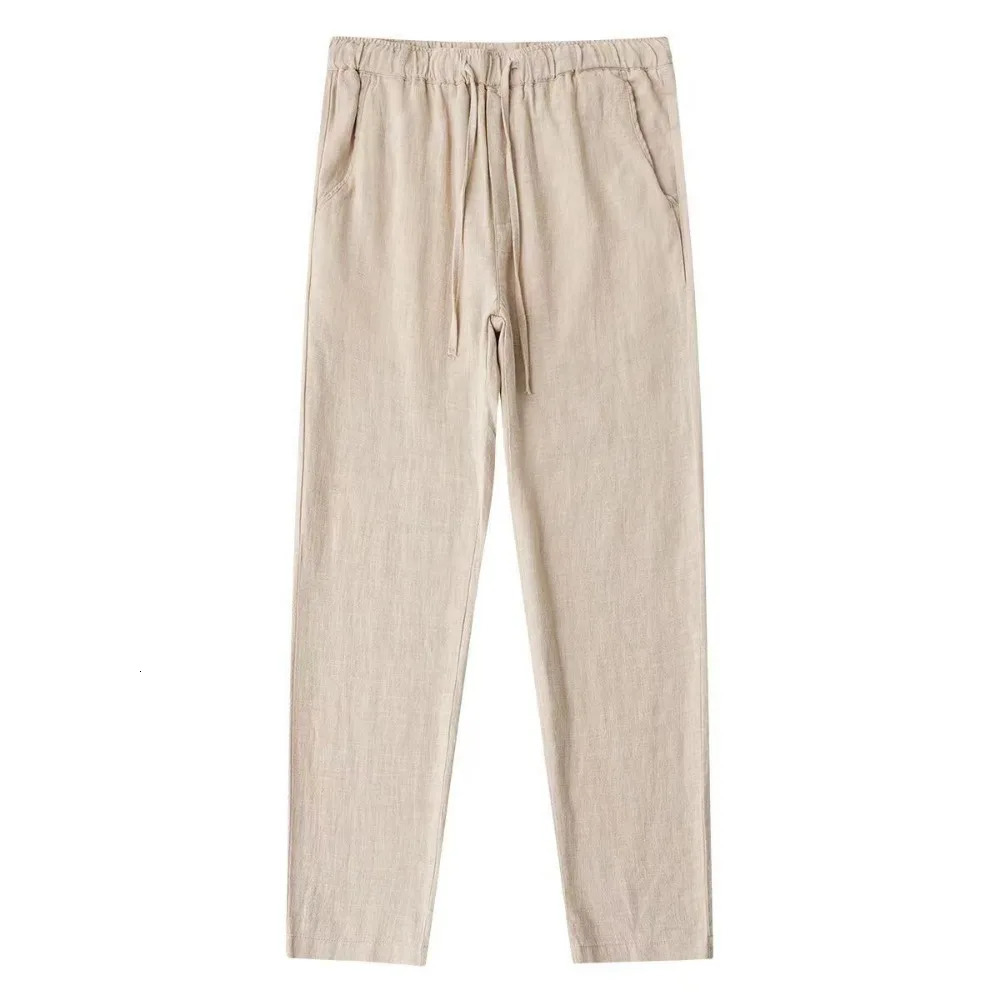 Mens Cotton Linen Pants Male Autumn Breathable Solid Color Linen Trousers Fitness Streetwear Back With Pocket 260311