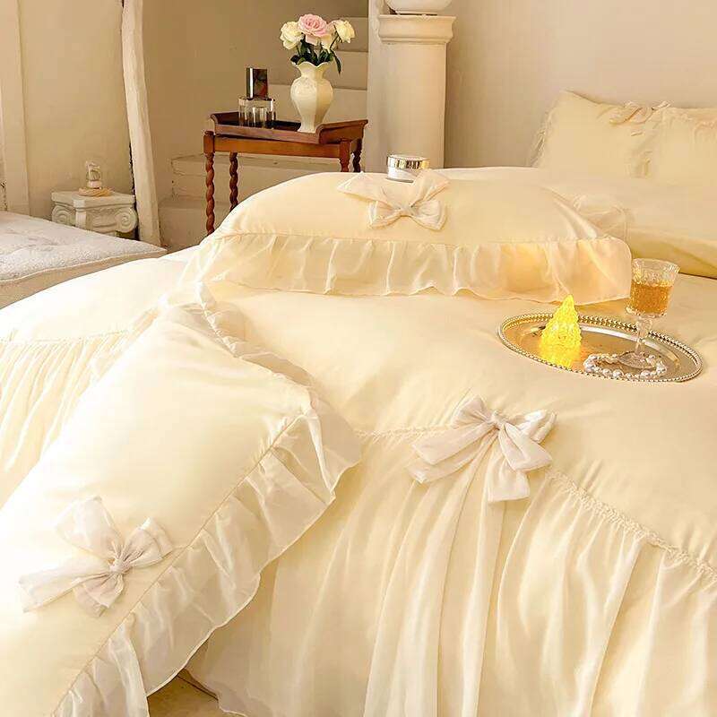 Chic Ruffle Lace Edge Sweet Princess Style Nature Soft Skin Friendly 4pcs Bedding set Bed Sheet Pillowcases Twin Queen King H260312