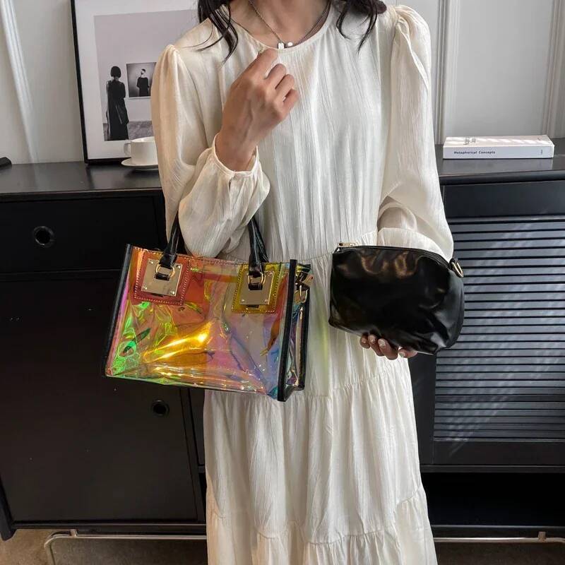 Casual 2 Set Tote High Quality PVC Transparent Crossbody 2025 New Clear Jelly Handbag Waterproof Beach Shoulder Bag