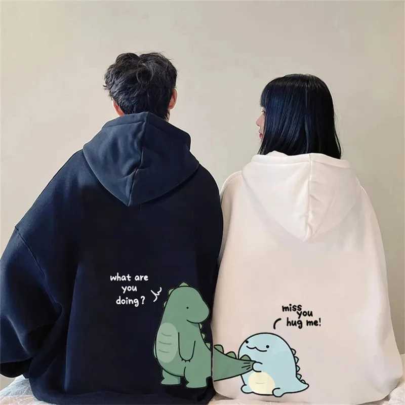 Autumn And Winter Cute Rock Dinosaur Fashion Print Mens Casual Harajuku Y2k Cartoon Couple Hoodie As a Gift for Couples M260312