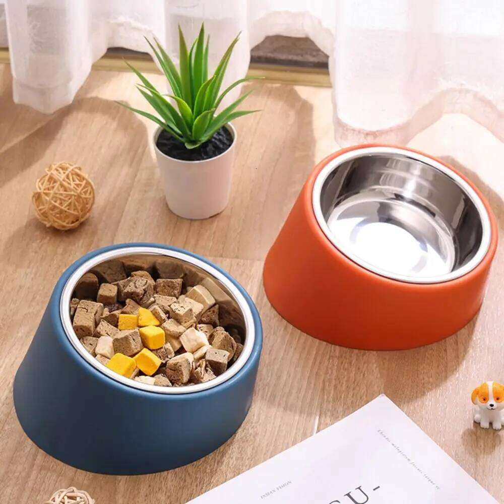 New Stainless Steel Dog Feeder Rollover Anti Overturning Neck Protection Sturdy Large Capacity Cat Bowl 26Y0312