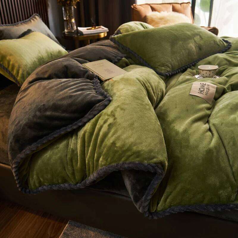 Milk Velvet 4-Piece Bedding Winter Warm Flannel Duvet Cover Set, Anti-Static Soft Coral Fleece Bed Linens H260312