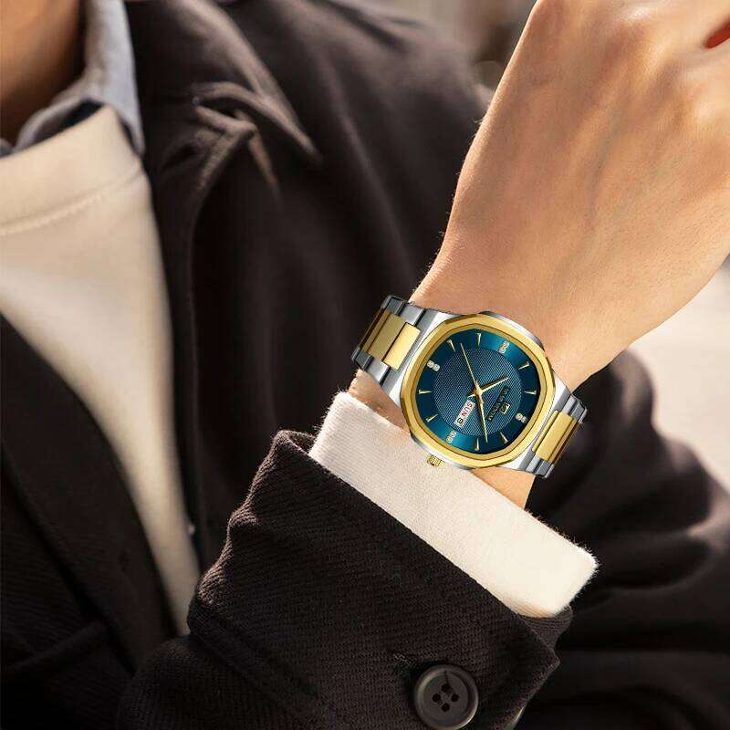 Luxury Men watch Fashionable Rhinestone Stainless Steel Strap Green Gold Business Style Top Brand Original 3Bar Waterproof Watch