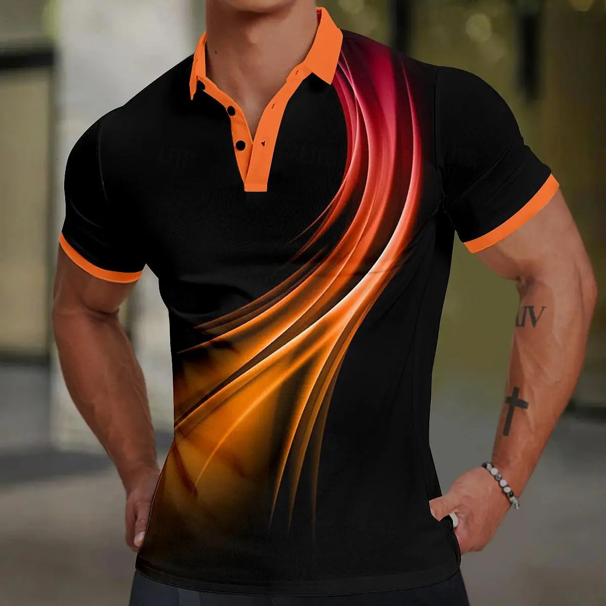Mens Polo Shirt 3d Colorful Line Print Short Sleeve Polo T Shirts For Men Fashion Man Clothes Loose Oversized Golf Sport Shirts 260311