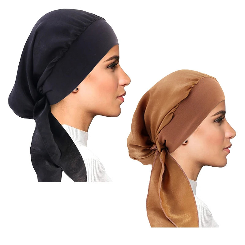 2PCS/LOT Women Muslim Pre-Tied Turban Cap Headscarf Hijab Chemo Hat Hair Loss Headscarf Wrap Strech Bandana Hair Accessories 260304