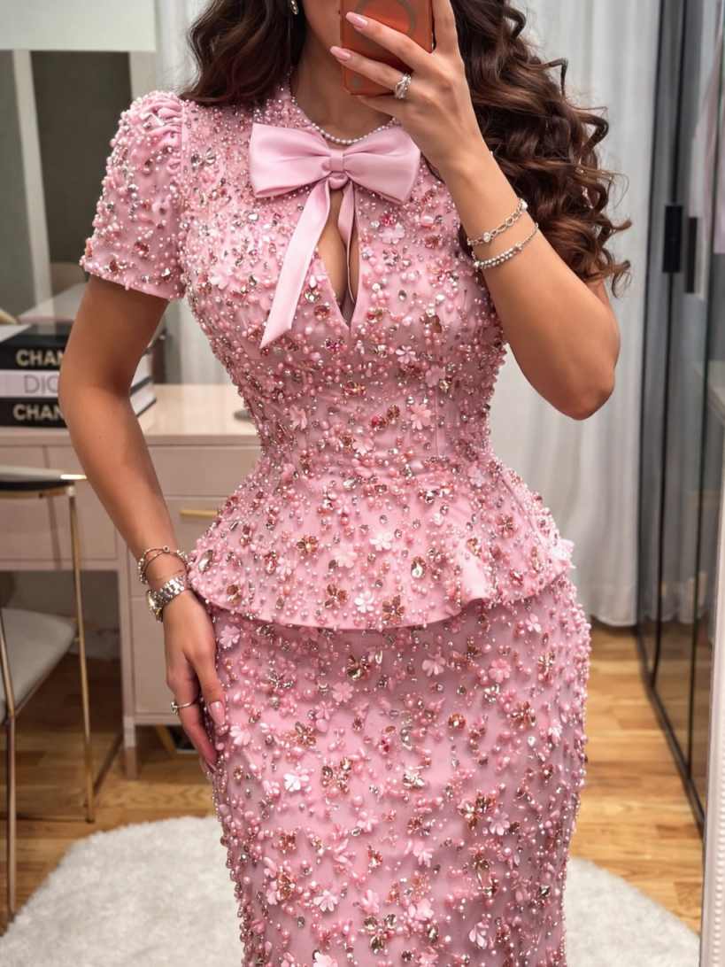 Luxurious Cap Sleeves Bow Prom Dresses Mermaid Beadings Pearls 3D Flowers Rhinestones Plus 2026 for Women Customized