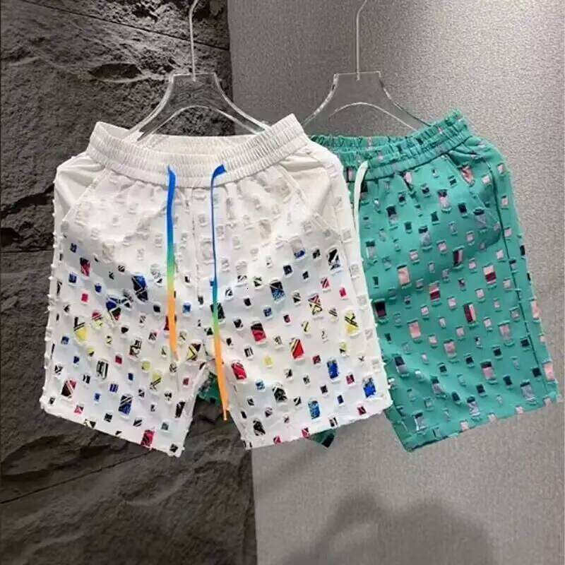 Summer Loose Couple Popular Versatile Straight Men's Flower Oil Painting Beach Hawaiian Casual Silk Shorts