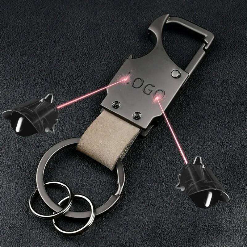Custom Cowhide Bottle Opener Leather Metal Keychain Multifunctional Key Chain Laser Engrave Car Keyring for Men and Women