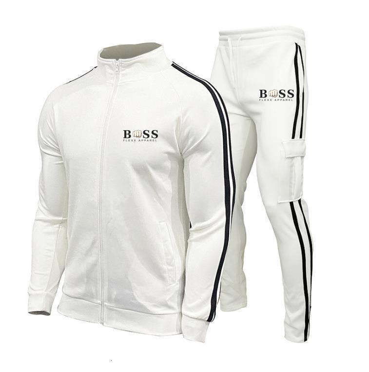 New Men's Cardigan Stand-up Collar Sports Suit, ports and casual zipper splicing pants two-piece set, Casual Slim-fit Running Sports Set