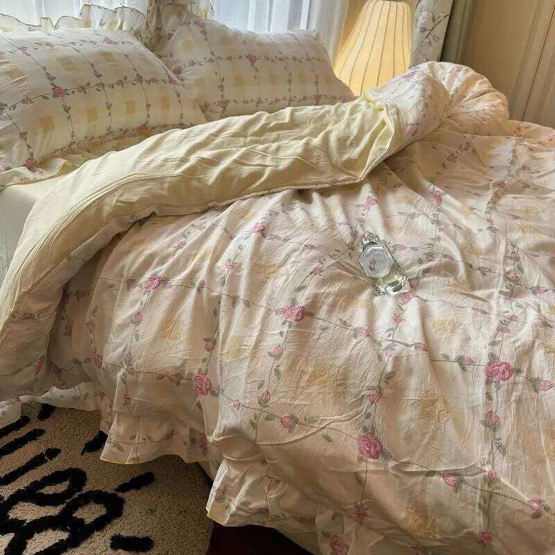 Korean Princess Duvet Skin Friendly Wash Cotton Bedding Of Four Pieces Lace Bedin Set Bed Sheets Comforter Cover H260312