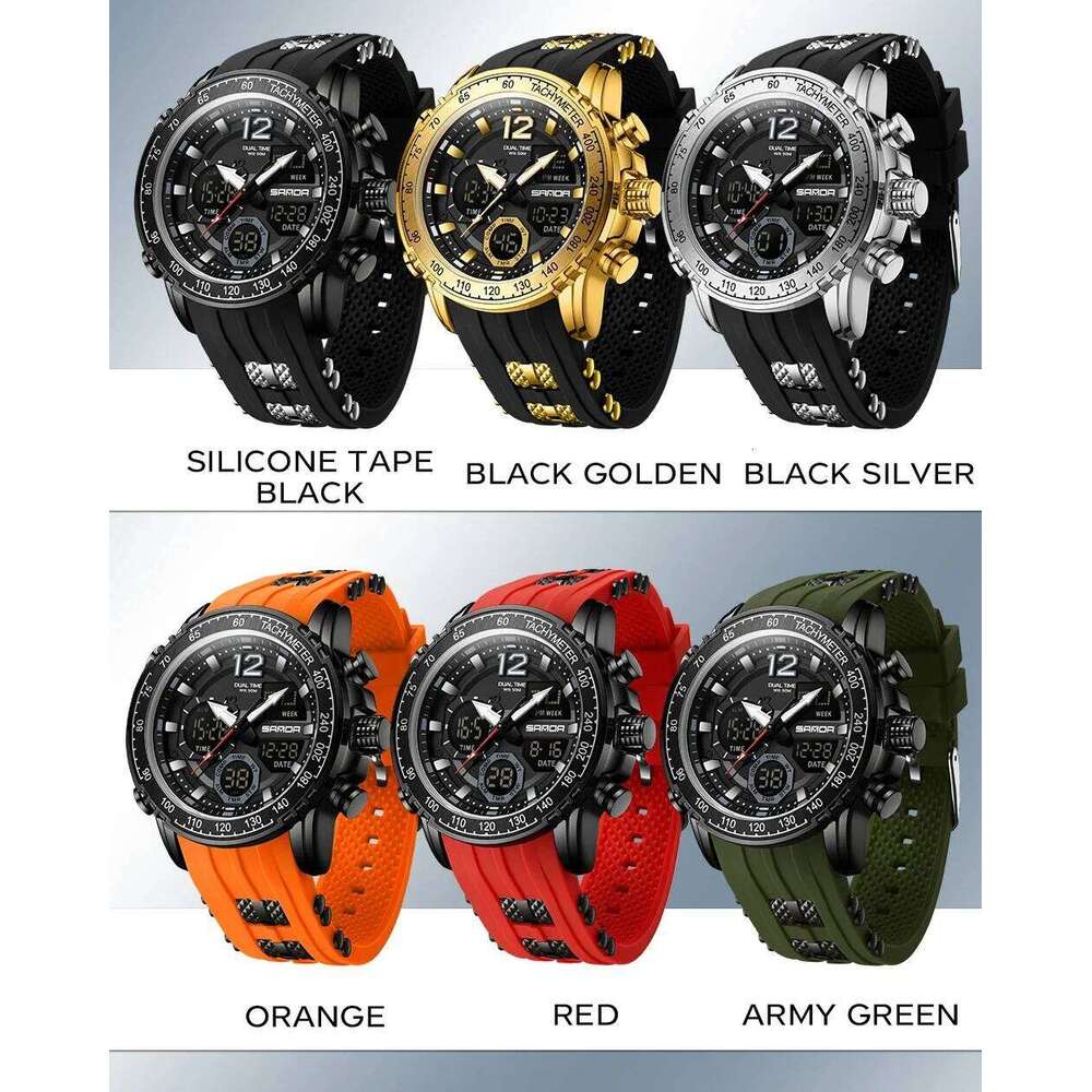 OFNS New 6193 Luxury Student Dual Display Sports multifunctional waterproof LED Men's Electronic Watch