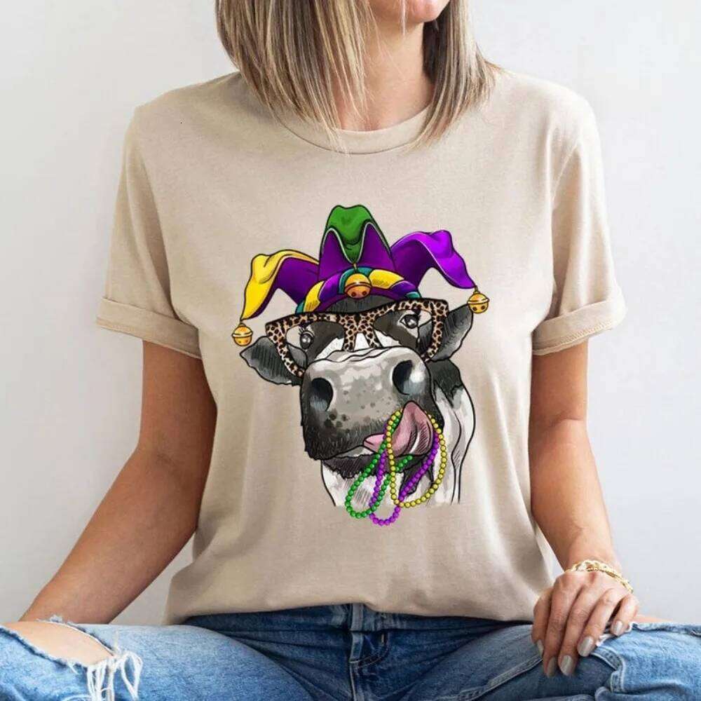 Cow Shirt Funny Women T-shirt Mardi Gras Festival Tees Graphic Tops Harajuku Y2k Accessories Sweatshirt Z260312