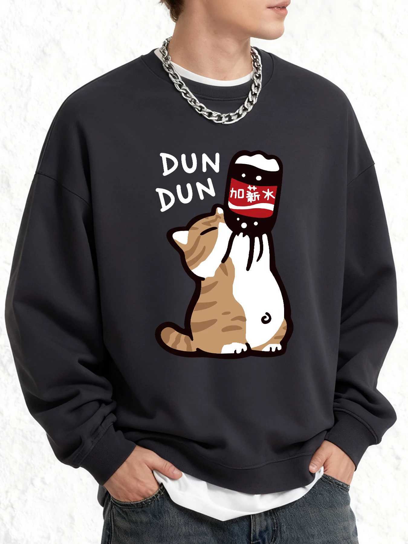 Cat WiTH Big MouTH And Cola Male Sweatshirt Casual Cartoon Long Sleeve Fashion All-Match CloTHing Loose Autumn Pullover M260312
