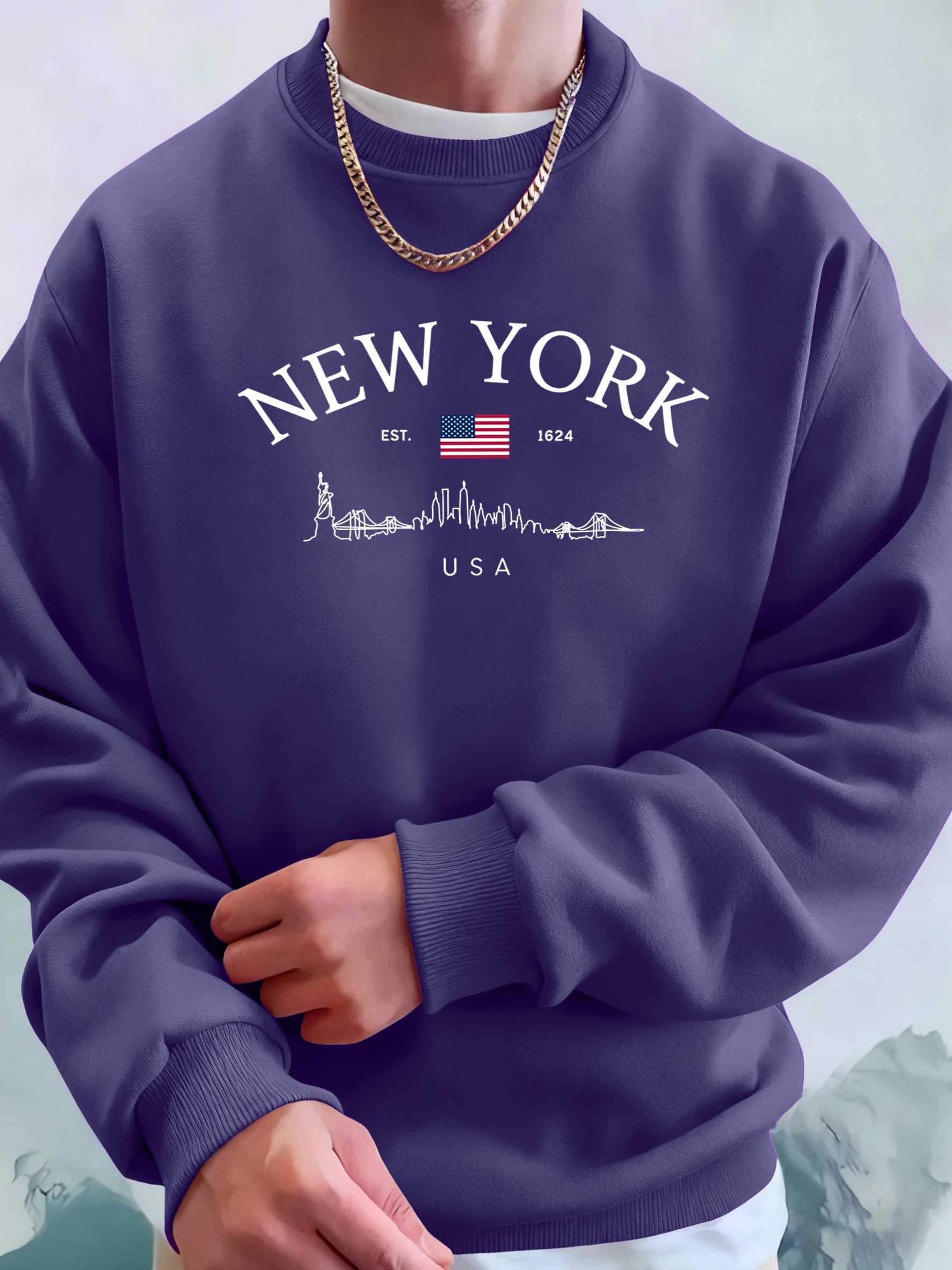 New York Usa Printed Hoodies Male Fashion Basics Sweatshirts Sport Casual Tops Street Warm Sportswear Loose All-Match Pullover M260312