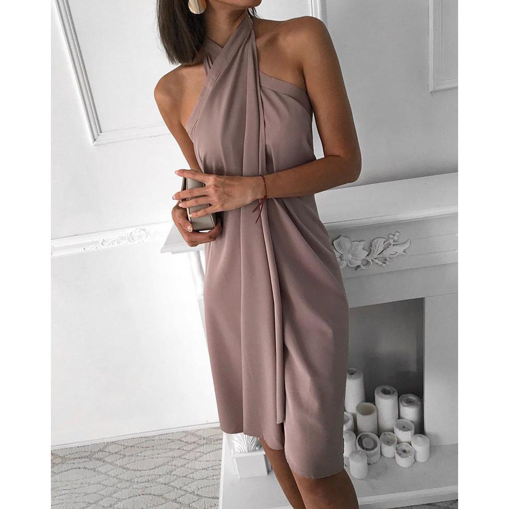 2025 Summer New Sexy Womens Dress Halter Loose Irregular Casual Beach Dress