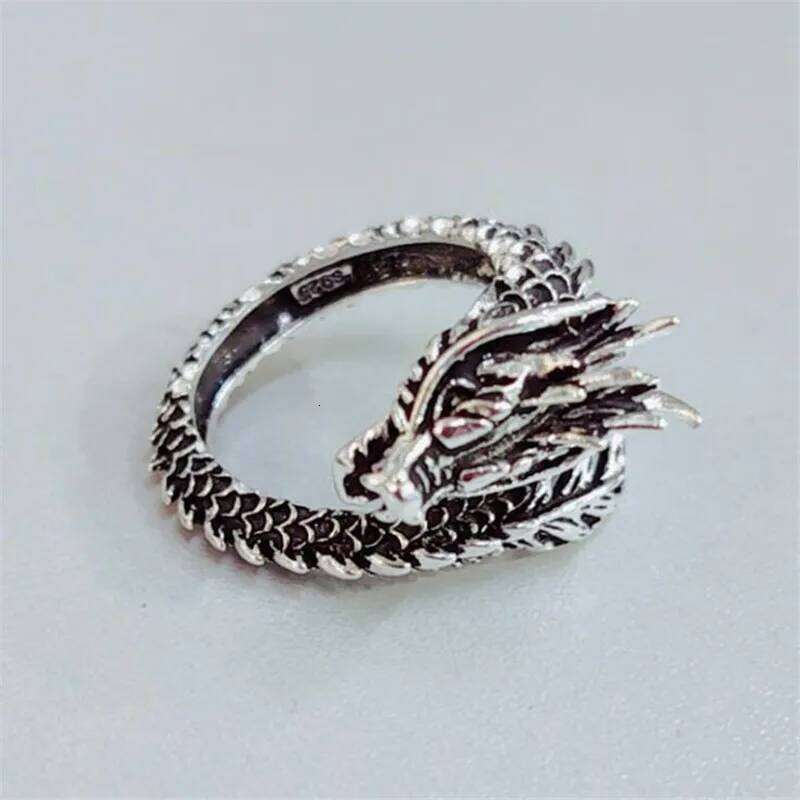 New Retro Thai Jewelry Domineering Dragon 925 Sterling Silver Personality Zodiac Creative Popular Opening Rings R239 H260312