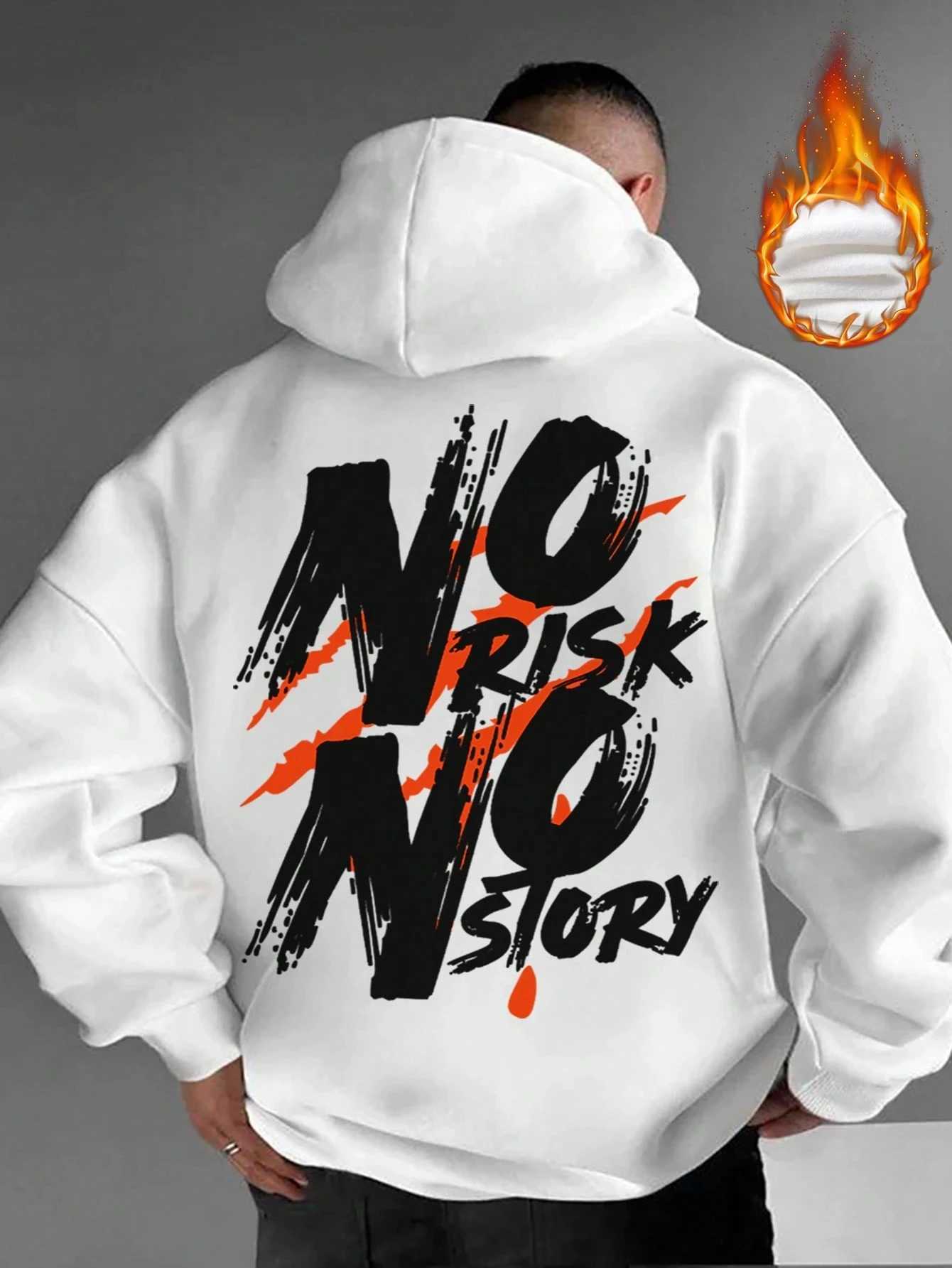 No Risk No Story Slogan Mens Fleece Street Hoodie Hip Hop Casual Sportswears Basics Fashion Pullovers Comfy Warm Tops M260312