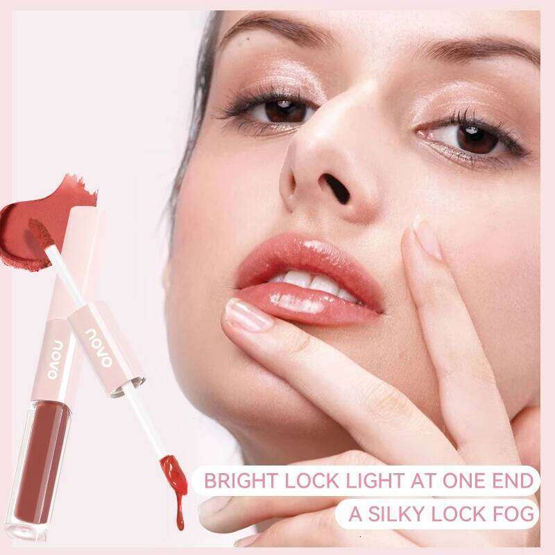 Dual-Ended Glaze-Matte Velvet & Mirror Finish Liquid Lipstick, Hydrating Glossy Lip Glaze,Long-Lasting Color Lock,Waterproof W260311