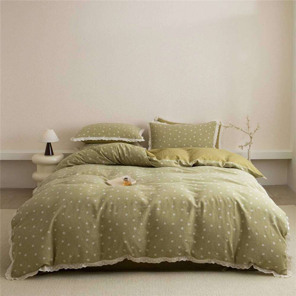 Cotton yarn dyed jacquard four piece set, high-end pure cotton bed sheet, duvet cover, bedding for all seasons H260312