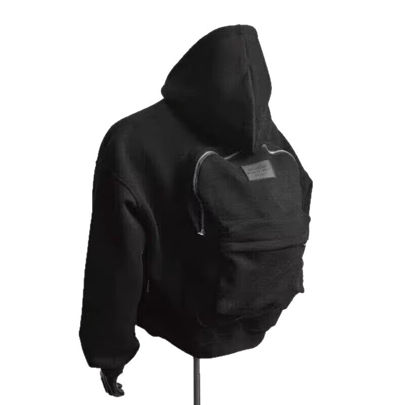 Designer Hoodie White And Gray Three-dimensional Backpack Hooded Sweatshirt For Men Early Autumn Retro Design Jacket Trendy Heavy-duty Top