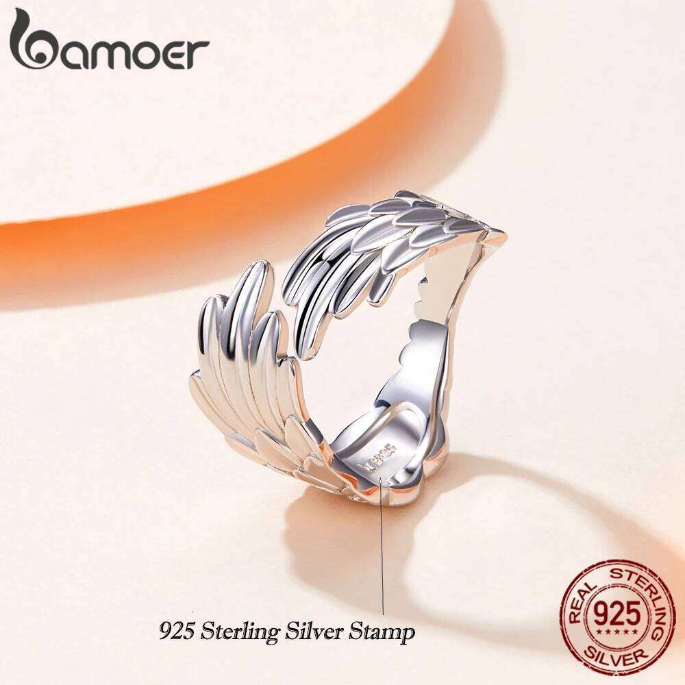 Bamoer 925 Sterling Silver Guardian Wings Open Angel Wing Adjustable Finger Ring for Women Fashion Statement Jewelry SCR512 H260312