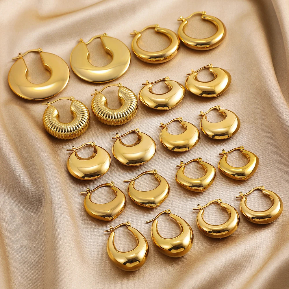 Fashion Glossy Stainless Steel y Hoop Earrings for Women Gold Plated Thick Texture Geometric Circle Earring Vintage Jewelry 260309