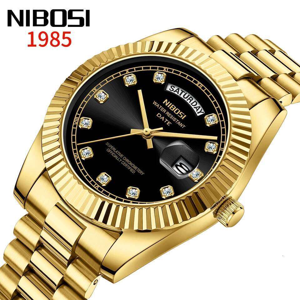 NIBOSI Watches Top Brand Luxury Diamond Classic Men Auto Week Date Waterproof Stainless Steel Watch Relogio Masculino