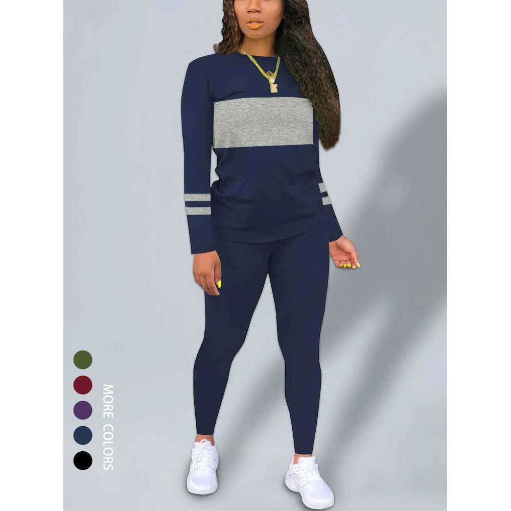 Women's Two-Piece Set Sleeve Pants Sportswear Autumn Breathable Moisture-Wicking round Neck Pullover Casual Long Sleev C260312