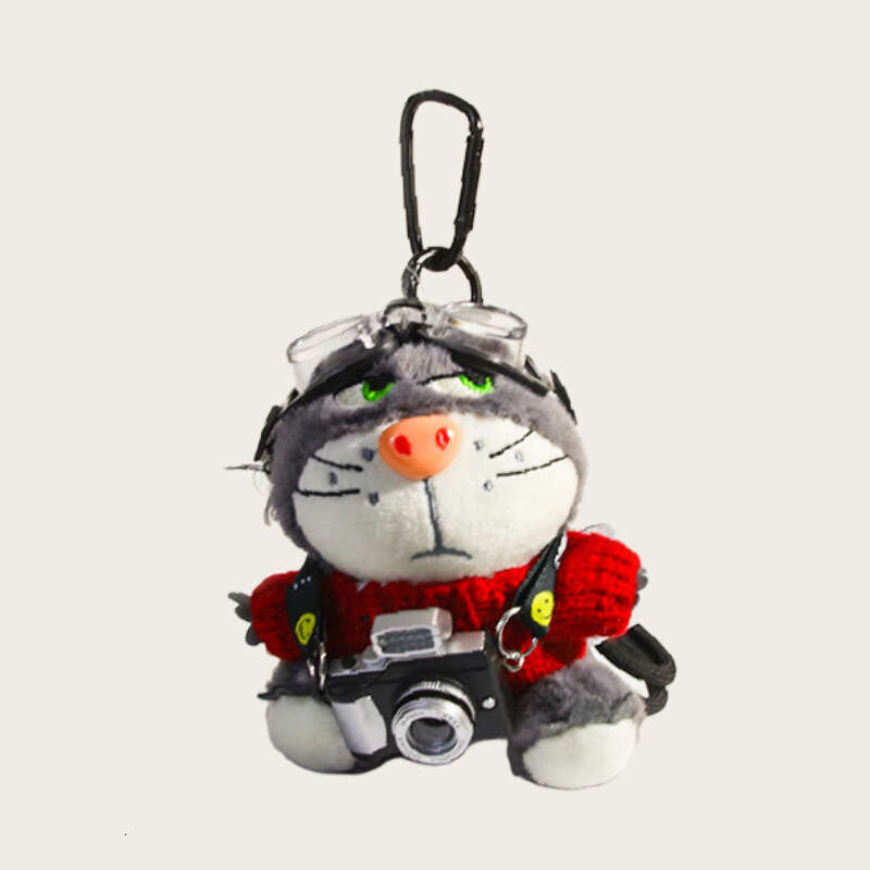 Photographer Camera Lucifer Cat Plush Doll Keychain Bag Girl Backpack Pendant Gift Ornament