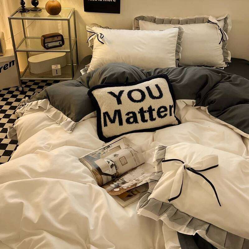 Bowknot Bedclothes Lace Style Sheets Skin-friendly Bedding ropa de cama Single/Double/Queen/King Size Bed Linen Set H260312