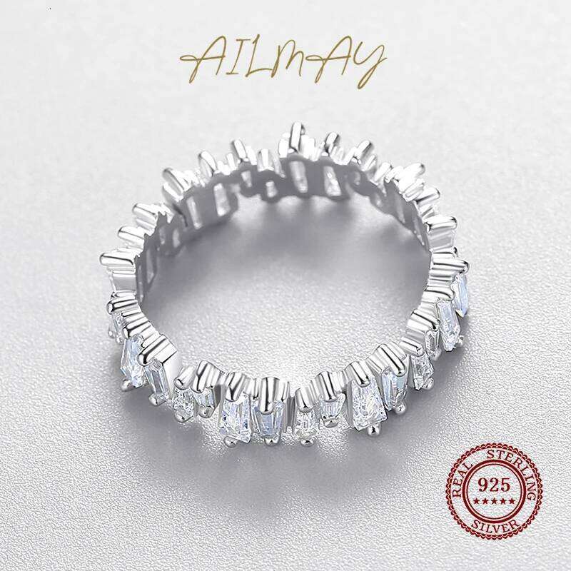 Ailmay Classic Full Cubic Zirconia Ring 925 Sterling Silver CZ Finger Rings For Women Girls Party Accessories Jewelry H260312