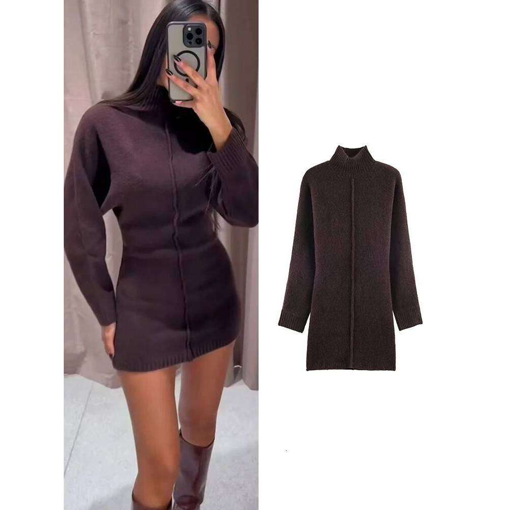 TFMLN Women Knit Elegant Autumn Winter New Turtleneck Long Sleeves Solid Color Mini Dresses Lady Casual Knitted Dress C260312