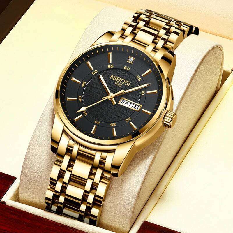 NIBOSI Analog Quartz for Diamond Week-Date Men's Stainless Steel Waterproof Business Watch Men Reloj