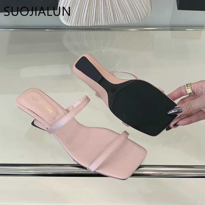SUOJIALUN 2025 Summer New Women Slipper Fashion Narrow Band Ladies Elegant Slides Shoes High Wedge Heel Outdoor Dress Sand K260312