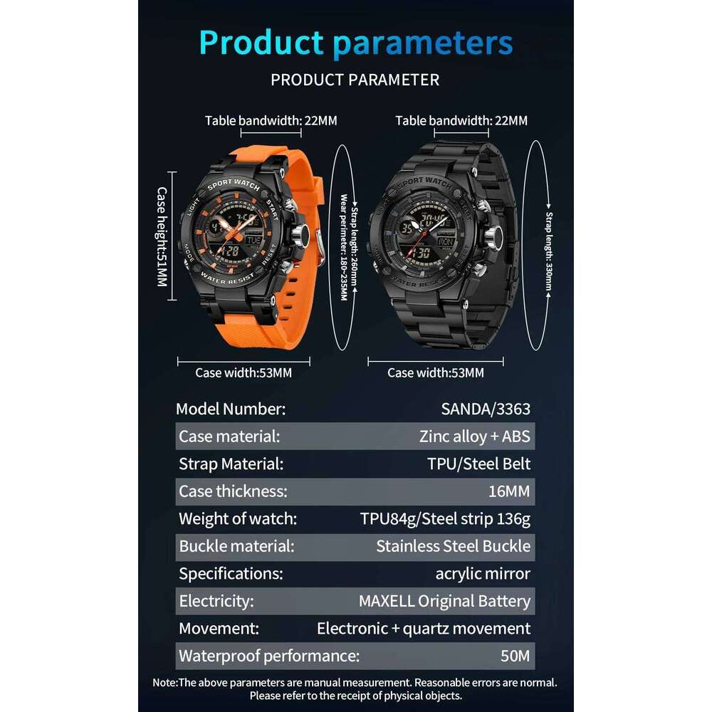Fashion Sanda 3363 Top Brand Men Junior High School Student Silicon Militari Sports Cool Multifunctional Electronic Quartz Watch