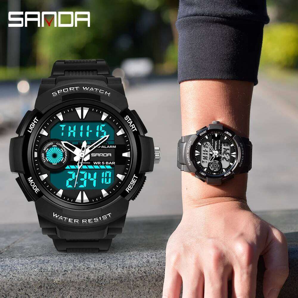 SANDA 6002 New design Large Men Watches Digital Sport Watch Luminous 5BAR Waterproof Male Quartz Dual Display relogio masculino