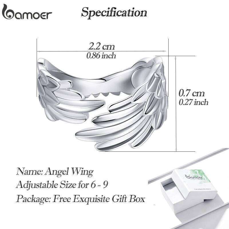 Bamoer 925 Sterling Silver Guardian Wings Open Angel Wing Adjustable Finger Ring for Women Fashion Statement Jewelry SCR512 H260312