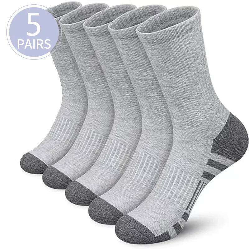 5 Pairs Men's Athletic Sport Running Calf Performance Cushioned Breathable Outdoor Crew Socks for Men Women Z260312