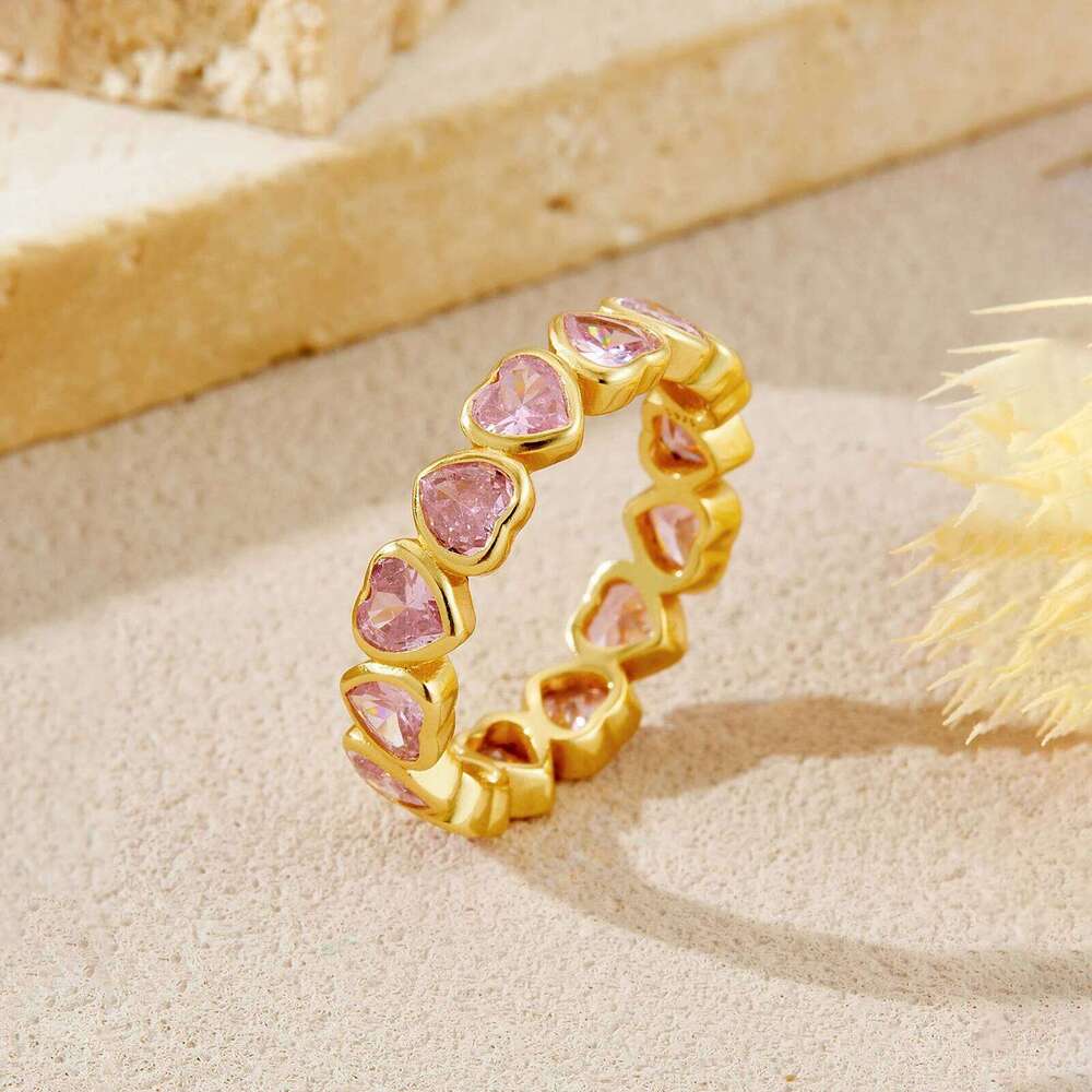 ANDYWEN 925 Sterling Silver Sweetheart Pink Zircon Ring Set Stackable Promise Rings Romantic Valentine Women Gift H260312