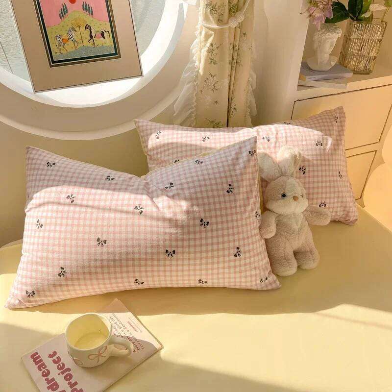 2025 New Quilt Washed Cotton Ins Style Bed Cover Four-piece Sheet Set - Bow Check Pillowcase Included for Students 150x200 H260312