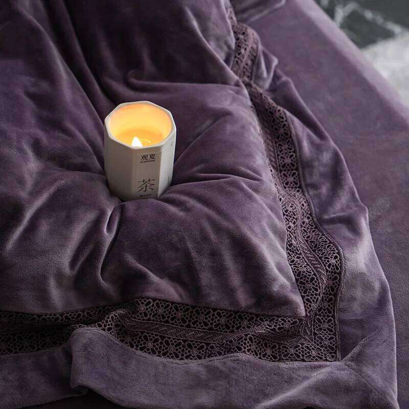 4Pcs Winter Thickened Milk Velvet Purple Bedding Hollow Wide Edge Duvet Cover Set Flat/Fitted Bed Sheet Pillowcases H260312
