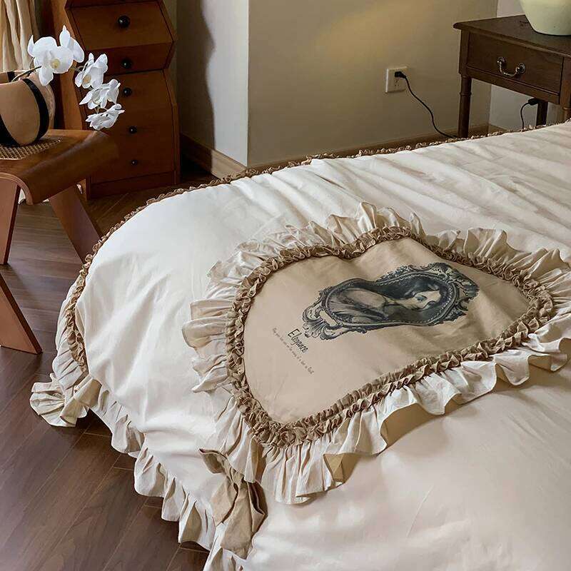 Lace Ruffles Patchwork Vintage French Bedding Set, 100% Cotton, Duvet Cover, Bed Sheet, Pillowcases, Queen, King, 4Pcs H260312