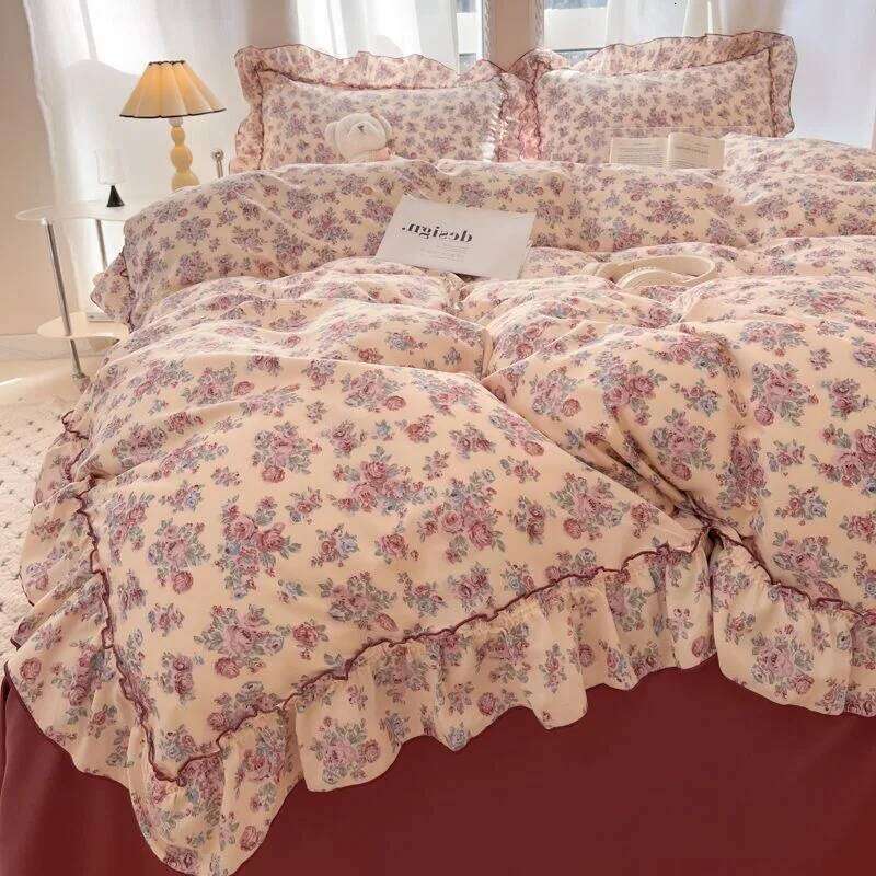 INS Girls Bedding Sets 2025 New Korea Style Floral Bed Sheets Duvet Set With Pillowcases Quilt Cover H260312