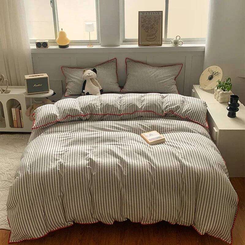 New Shell Edge Pure Cotton Bedding Set Simple Striped Printed Skin Friendly Comforter Cover Sets Washable Non Fading Bed Linens H260312