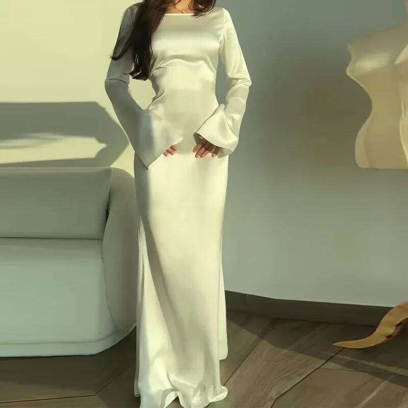 Autumn Winter Women's Long Sleeve round Neck Belted Waist Ankle Length Pure Color Lazy Style National Trend Dress C260312