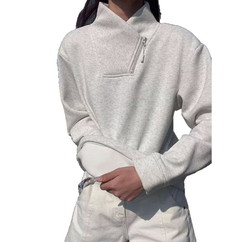 Couple's Diagonal Zipper Sweatshirt For Men Autumn And Winter Fleece-lined Stylish Long-sleeve T-shirt Heavy Designer Hoodie And Thick Warm Inner