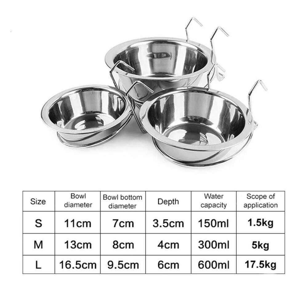 Stainless Steel Pet Hanging Bowl Feeding Dog Puppy Cat Bird Parrot Food Water Cage Cup Holder with Hook Feed Products 26Y0312