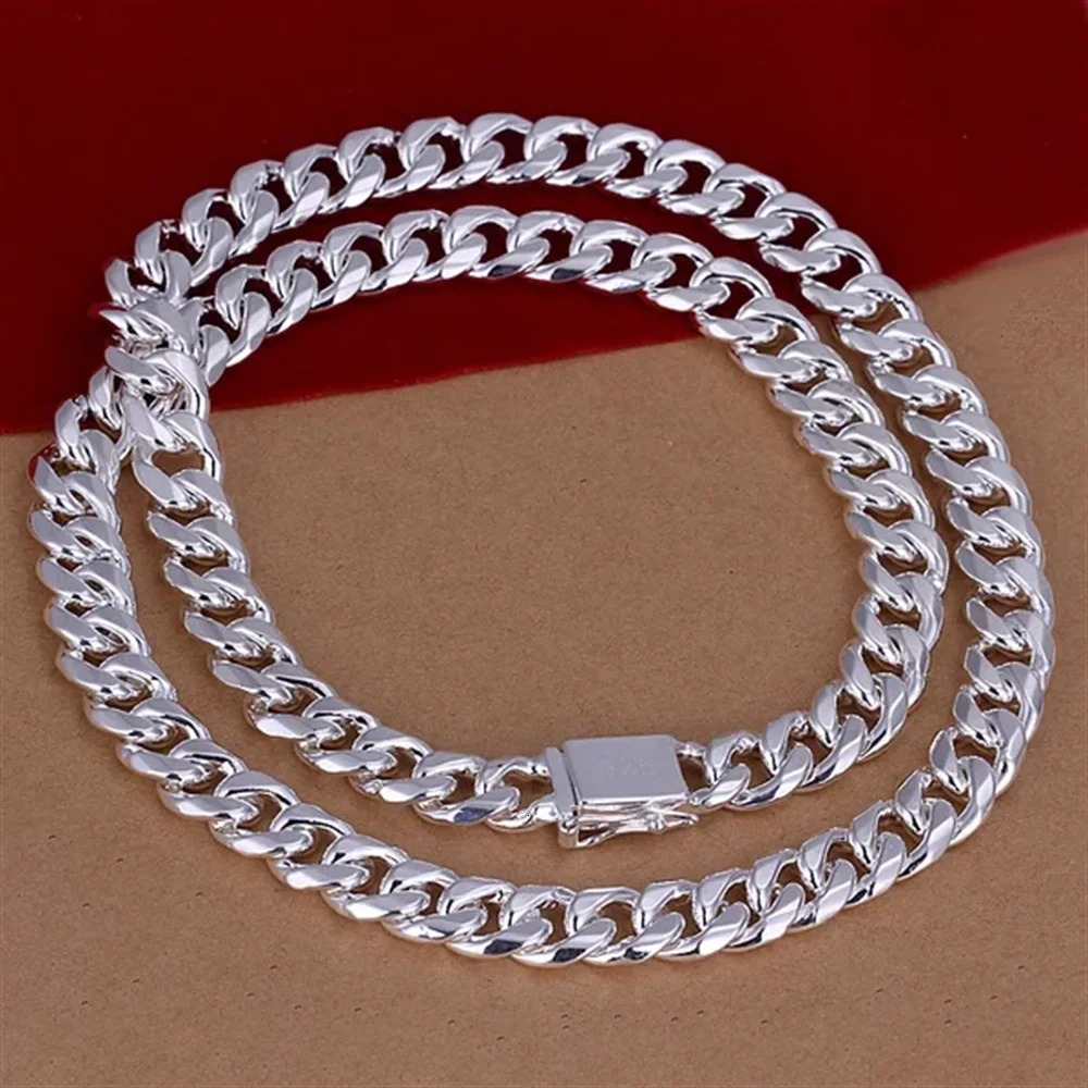 20-24inch 925 Sterling Silver Classic 10mm geometry Necklace Chain Men charm fashion wedding party Jewelry Holiday gifts 260304