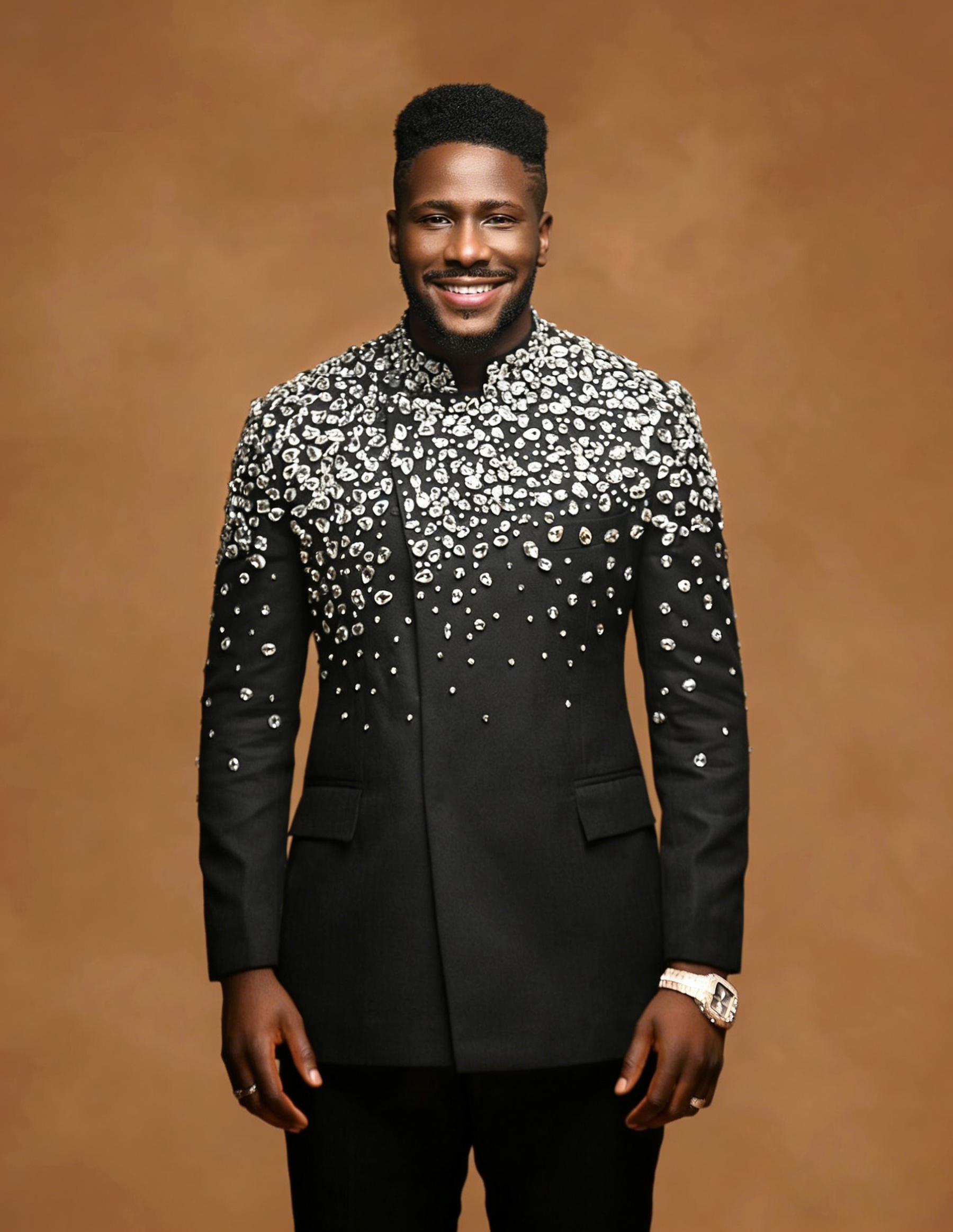 Luxury Men's Suits Groom 2 Pieces Crystal Rhinestone Blazer Tailor-Made Jacket Single Breasted Prom Party Customized Coat Pants Plus Size