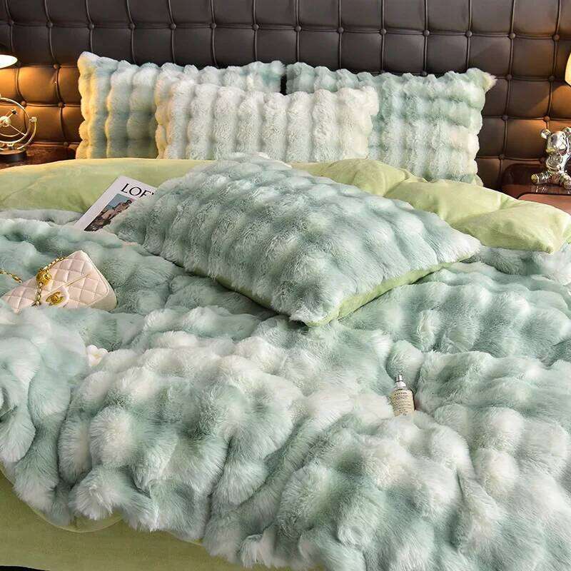2024 new light four-piece set thickened warm milk velvet rabbit hair tie-dye bed sheet quilt cover H260312